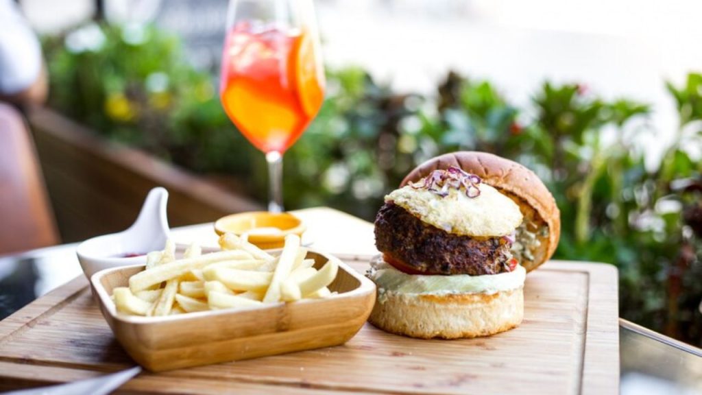 Burger and a Grape Snow Cone